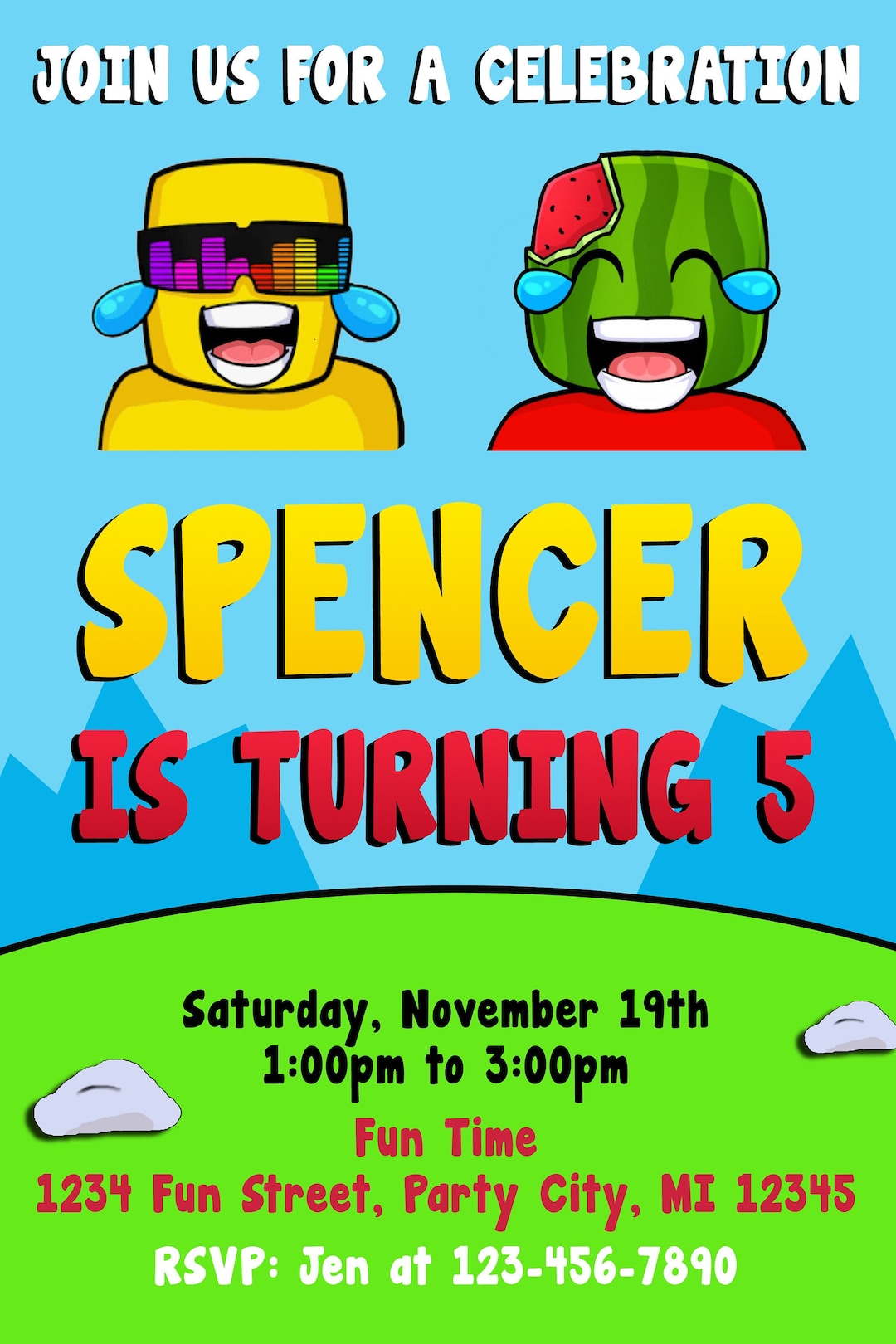 SUNNY AND MELON Invitation, Birthday, Party, Invite, Printable, digital