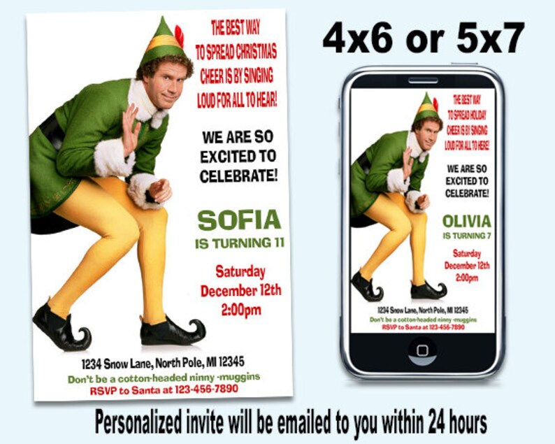 Elf Invitation Birthday Buddy the Elf Invite Digital File | Etsy