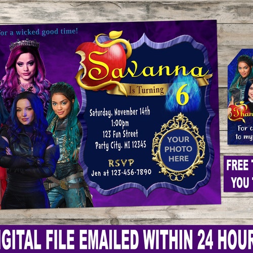 Descendants Birthday Party Invitation digital Etsy