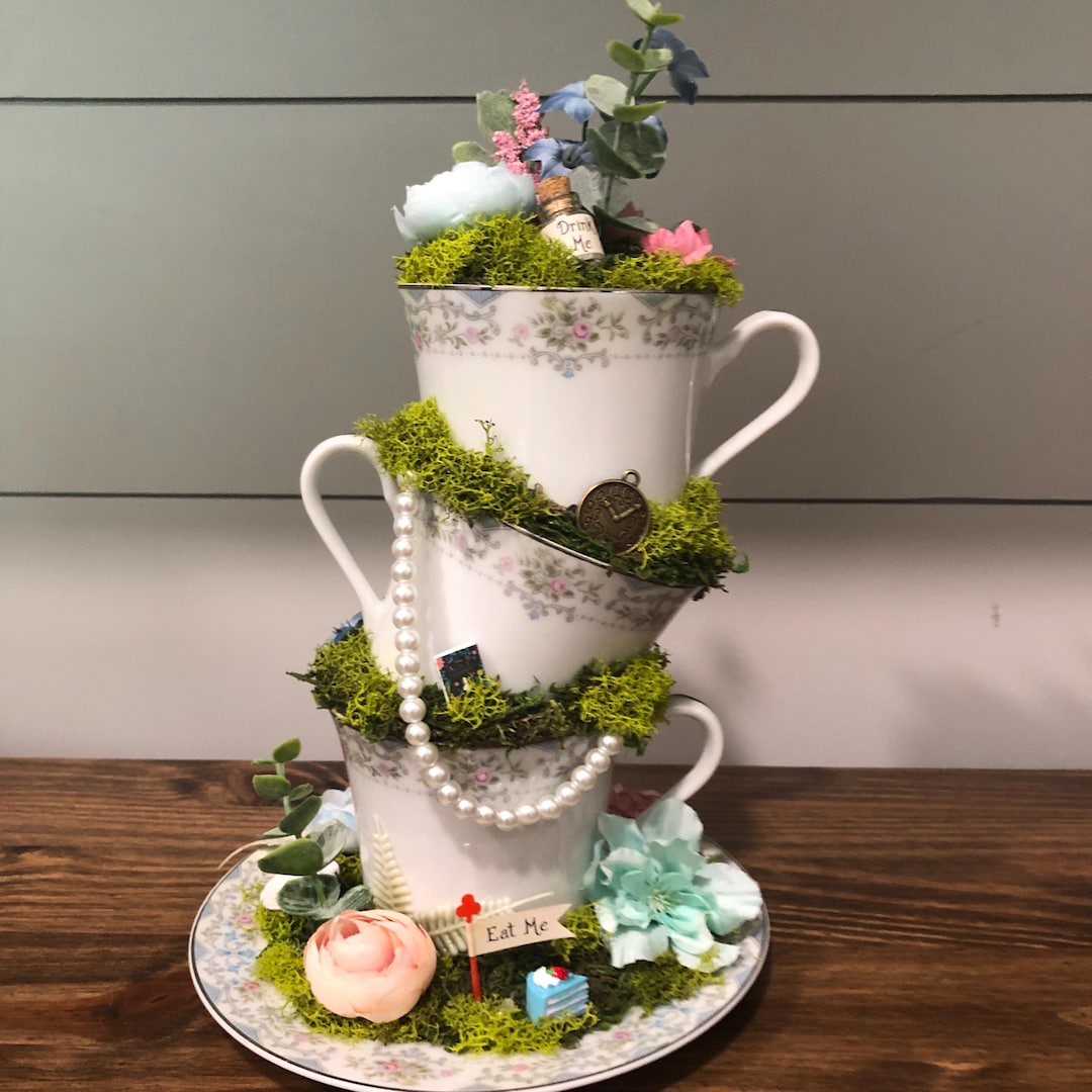 Alice in Wonderland Centerpiece Stacked Tea Cup and Teapot Decoration ...