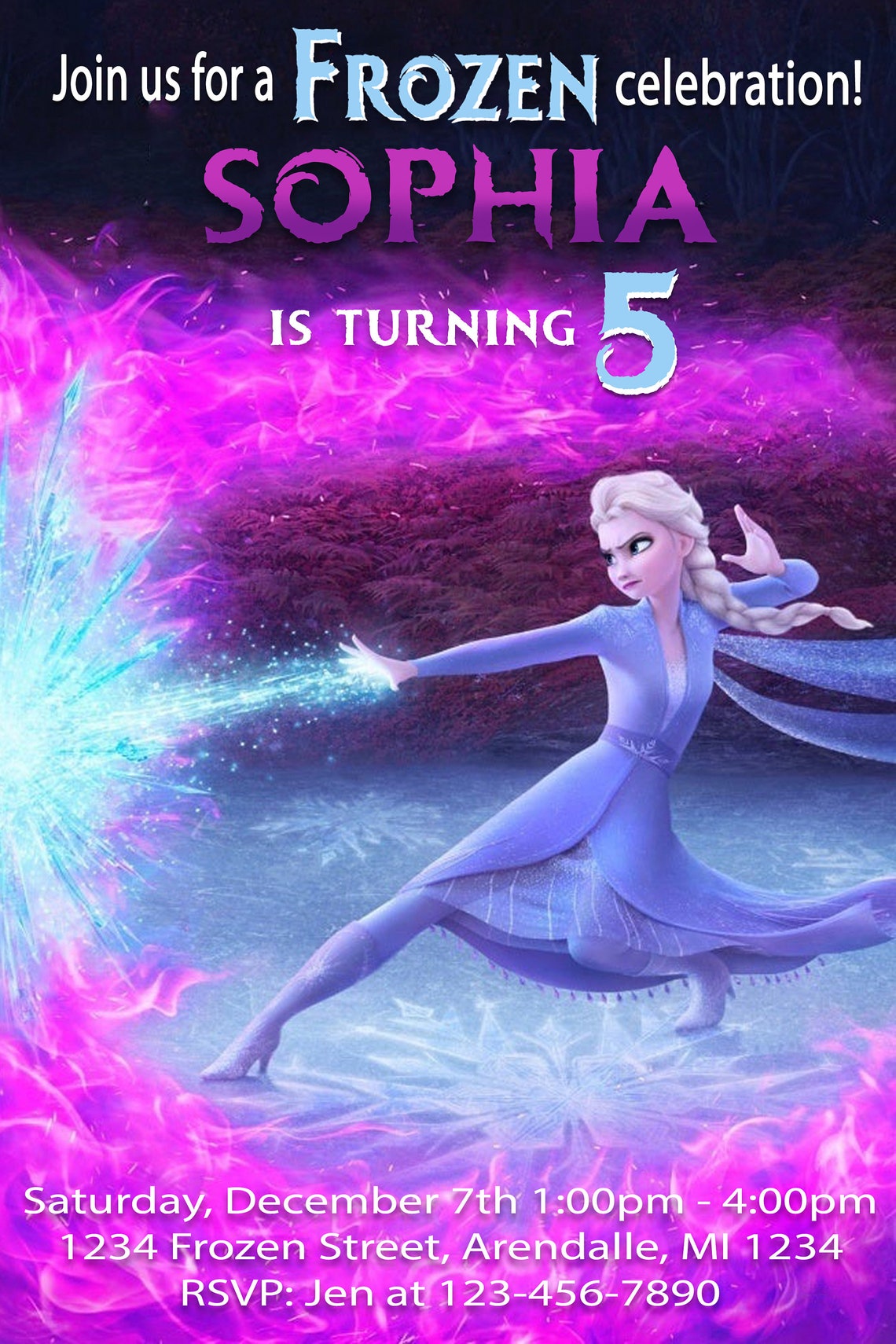 Frozen 2 Birthday Invitation Elsa DIGITAL FILE Fire Spirit Etsy