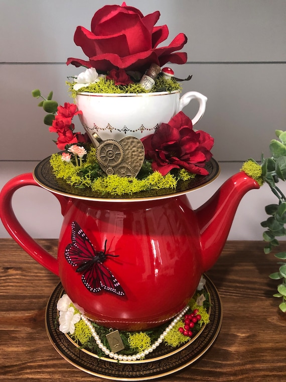 Alice in Wonderland Decor, Mad Hatter, Tea Party Centerpiece, Teacup,  Bridal Shower, Decoration, Baby Shower, Mothers Day Gift 