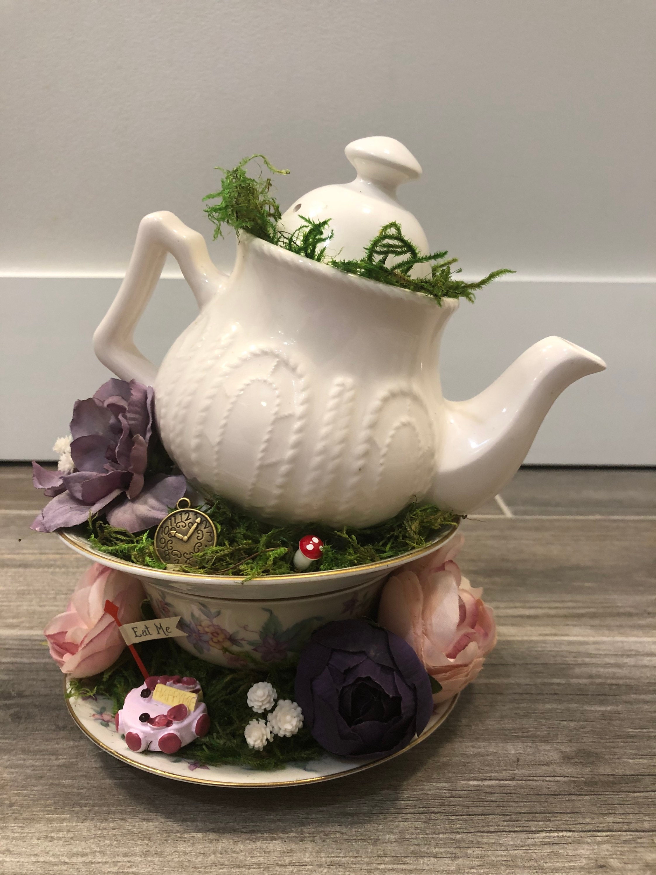 Alice in Wonderland Centerpiece Stacked Tea Cup and Teapot Etsy