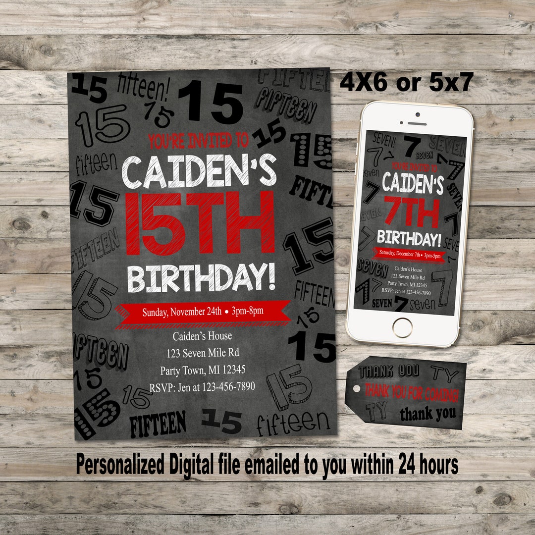 Invitation Numbers Boys Birthday Party Invitation, Number, Personalized, Digital - Etsy