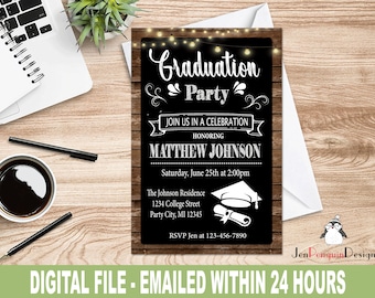 Printable Graduation Party Invitation, rustic, wood, Instant Download, Editable, Printable Grad Party, Graduation Invite, jpeg, Template