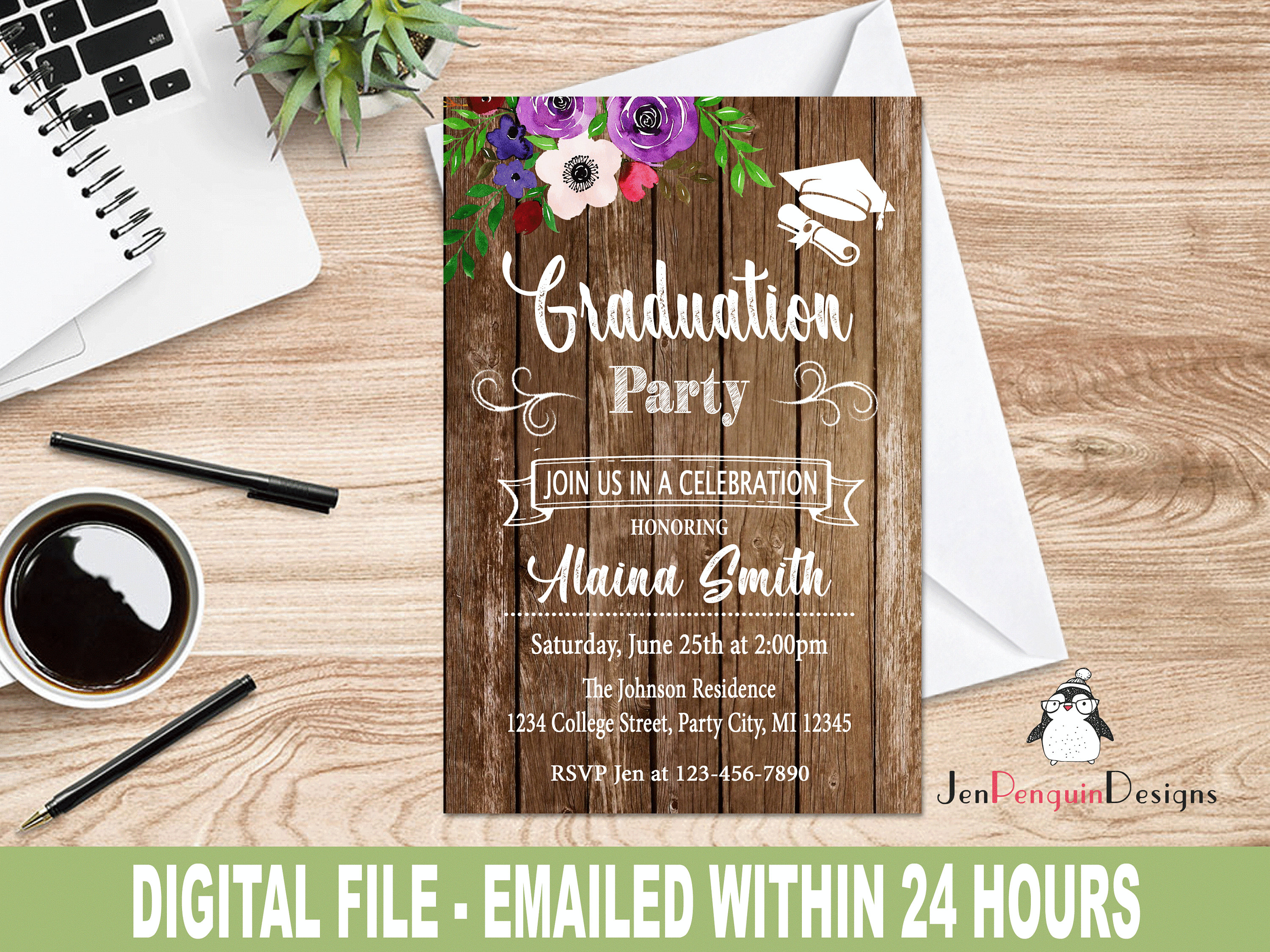 Printable Graduation Party Invitation Rustic Wood Instant - Etsy