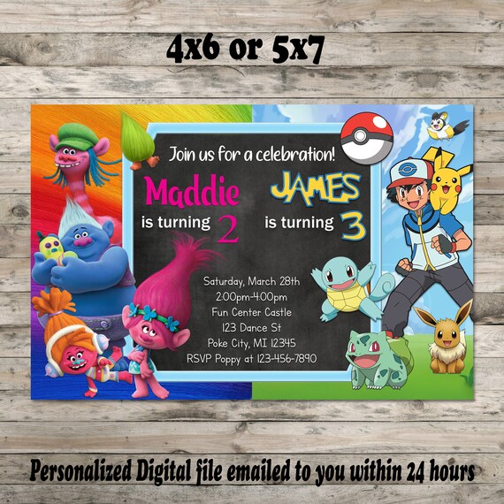 Double Invitation Pokemon Trolls Personalized Digital File Etsy Double Invitation Pokemon Trolls Personalized Digital File Etsy