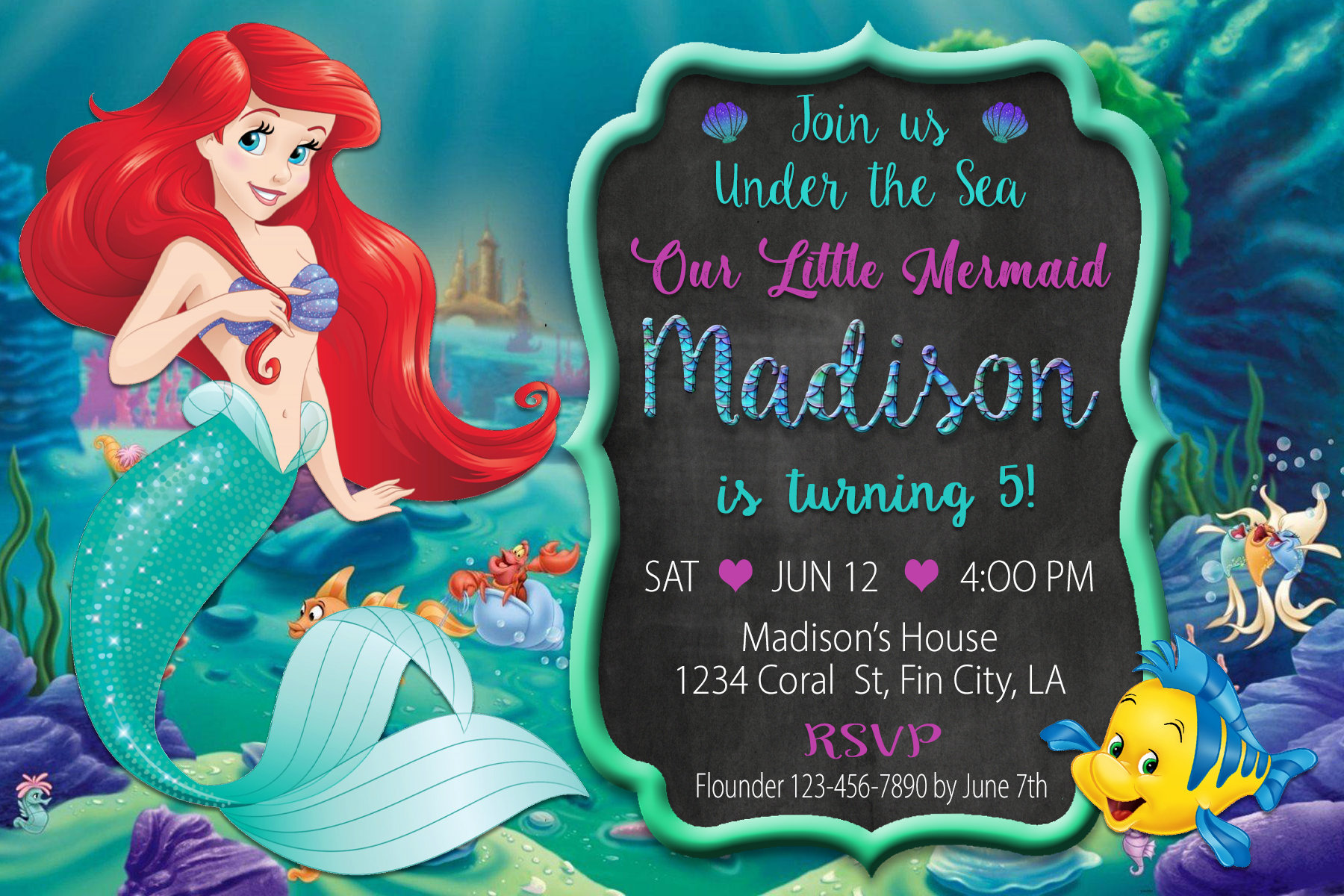 The Little Mermaid Invitation Personalized Digital File Etsy Australia