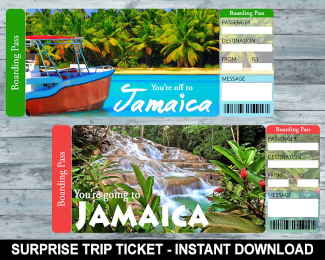 Surprise Jamaica Trip Gift Ticket. Boarding Pass. Trip Ticket. Etsy