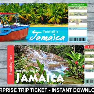 Surprise Jamaica Trip Gift Ticket. Boarding Pass. Trip Ticket. Vacation Ticket. Instant Download. Editable PDF File