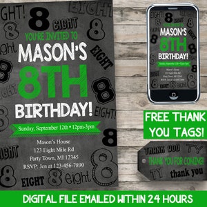 Invito alla festa di compleanno per ragazzi, numero, personalizzato, digitale, qualsiasi età