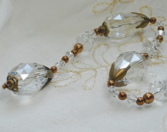 Art Deco hanging crystal. Crystal drops with antique brass theme. Boutique style gift for window décor, vintage theme.