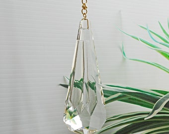 Big crystal prism on a handmade brass chain - plain yet decorative. Minimalist style and not ornate. Handmade,  one of, made in Australia.