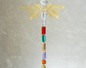 Dragonfly suncatcher,  fantasy insect hanging crystals. Luxe décor gift for any occasion and beautiful window accent. From CrystalMamma.