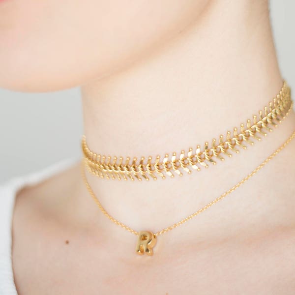 Fishbone Choker Fishbone Necklace Gold Choker Necklace Gold Necklace Gift For Her Girlfriend Gift Chunky Bracelet Boho Choker Boho Necklace