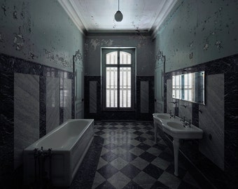 Fotografia di un bagno in un castello abbandonato in Francia