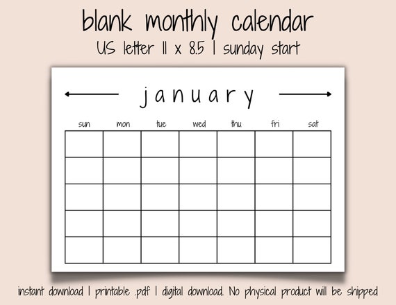 Printable Monthly Calendar Landscape Blank Template - Etsy