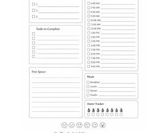 Agenda quotidien minimaliste | PDF imprimable | 8,5 x 11 | Liste de choses à faire, priorités, notes, outil d'autosoins