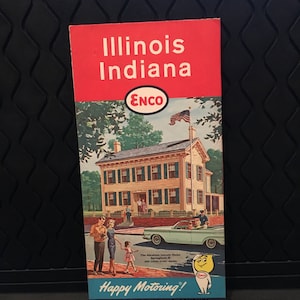 1962 Enco Illinois and Indiana State Road Map - Humble OIl and Refining Company
