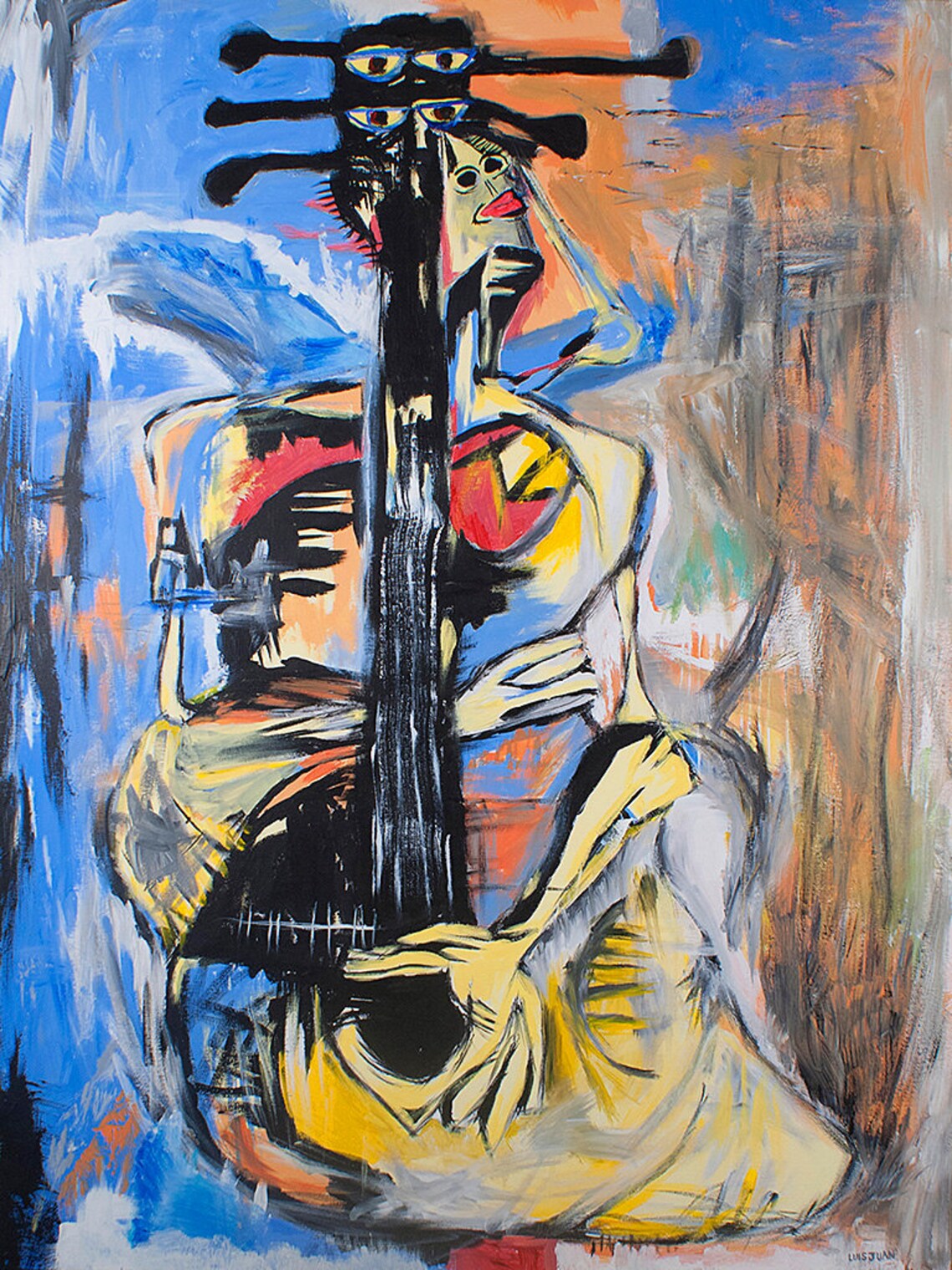 Woman Guitar Art Painting Surreal Abstract Expressionist Pop Etsy