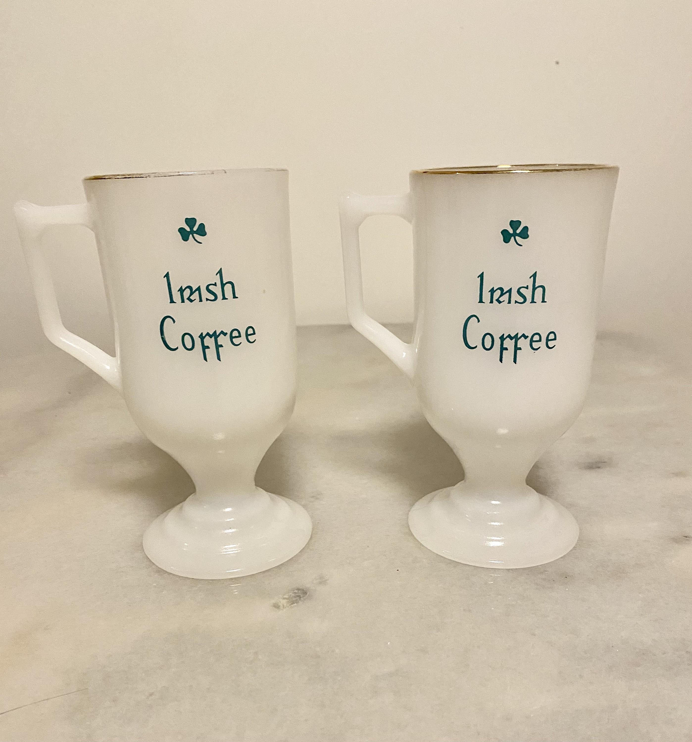 Vintage Irish Coffee Opaque Milk Glass Footed Mugs With Gold Etsy