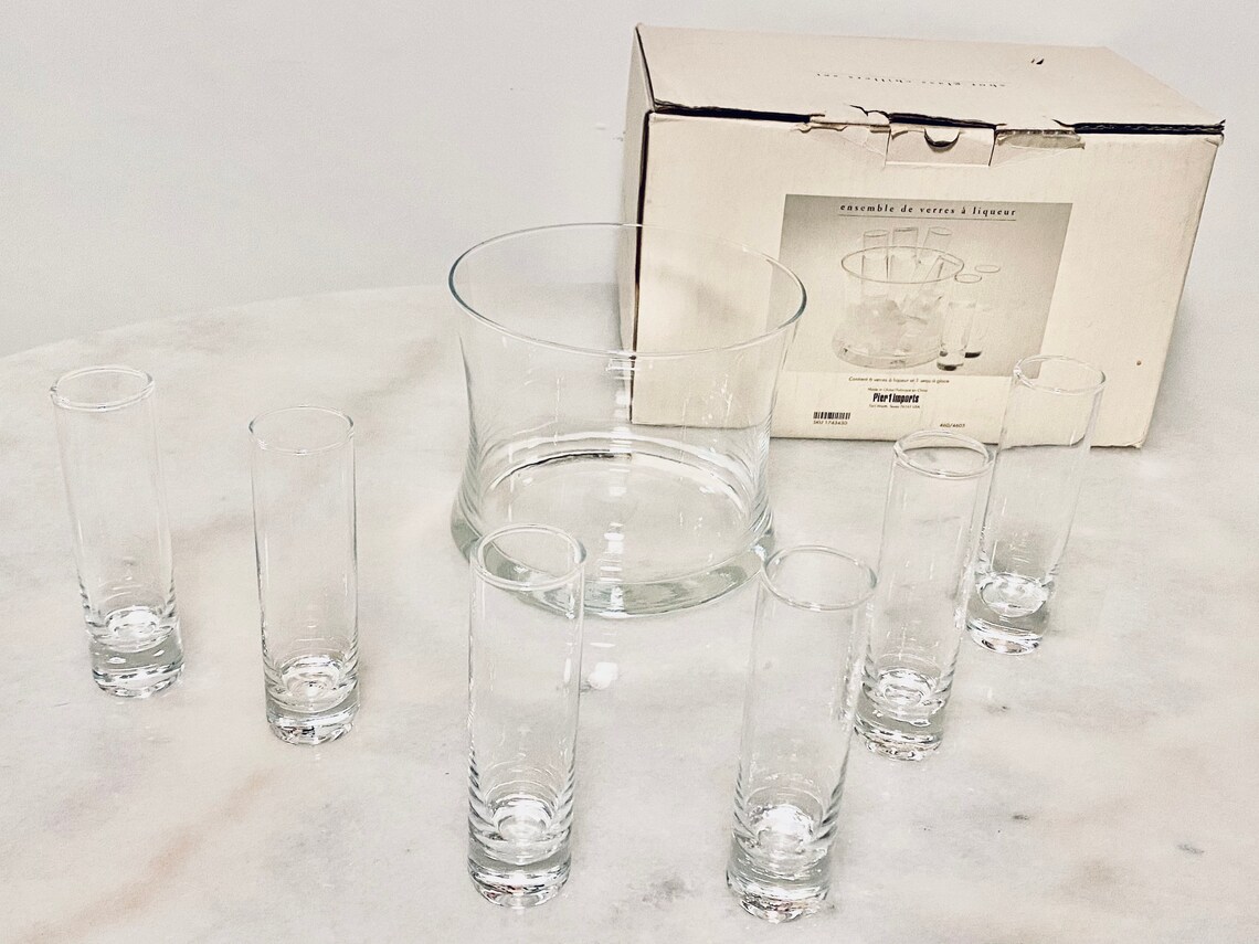 Vintage Pier 1 Imports Shot Glasses And Ice Bucket 6 shot Etsy