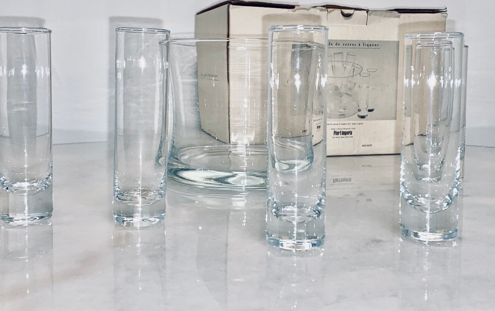 Vintage Pier 1 Imports Shot Glasses And Ice Bucket 6 shot Etsy