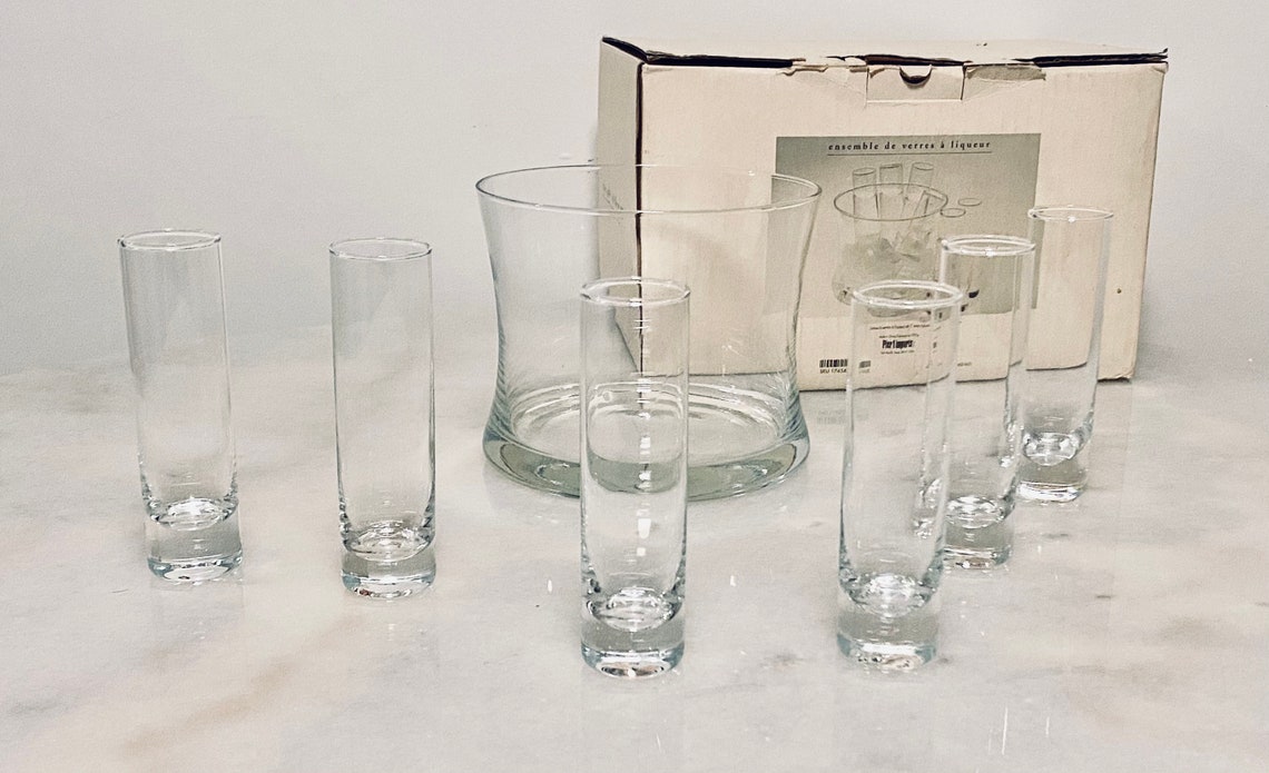 Vintage Pier 1 Imports Shot Glasses And Ice Bucket 6 shot Etsy