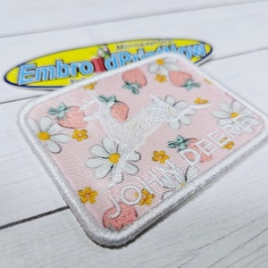 John Deere Patch: Strawberry Daisies Pink Farm Tractor Applique (2x2.60)