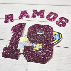 Glitter Transfers 9" Tall  Iron  Athletic  Name  and Number for Jersey  DIY Transfer
