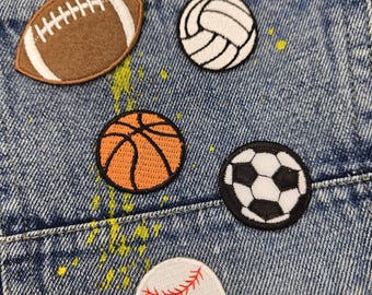 Embroidered Sports Ball Iron-On Patch: Football, Volleyball, Soccer, Baseball, Basketball