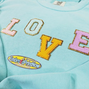 Love Letters Chenille and Glitter Border  Desing iron on Patch Iron on Letters