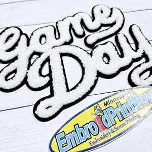 Game Day White Black Chenille  Iron On Patch For Tees Hoodies Bags Hats