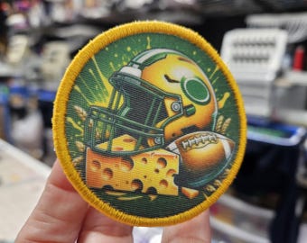 Green Bay Packers Cheesehead Helmet Patch: Embroidered Iron-On Football Patch