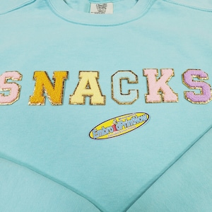 Snacks Letters Chenille and Glitter Border  Desing iron on Patch Iron on Letters