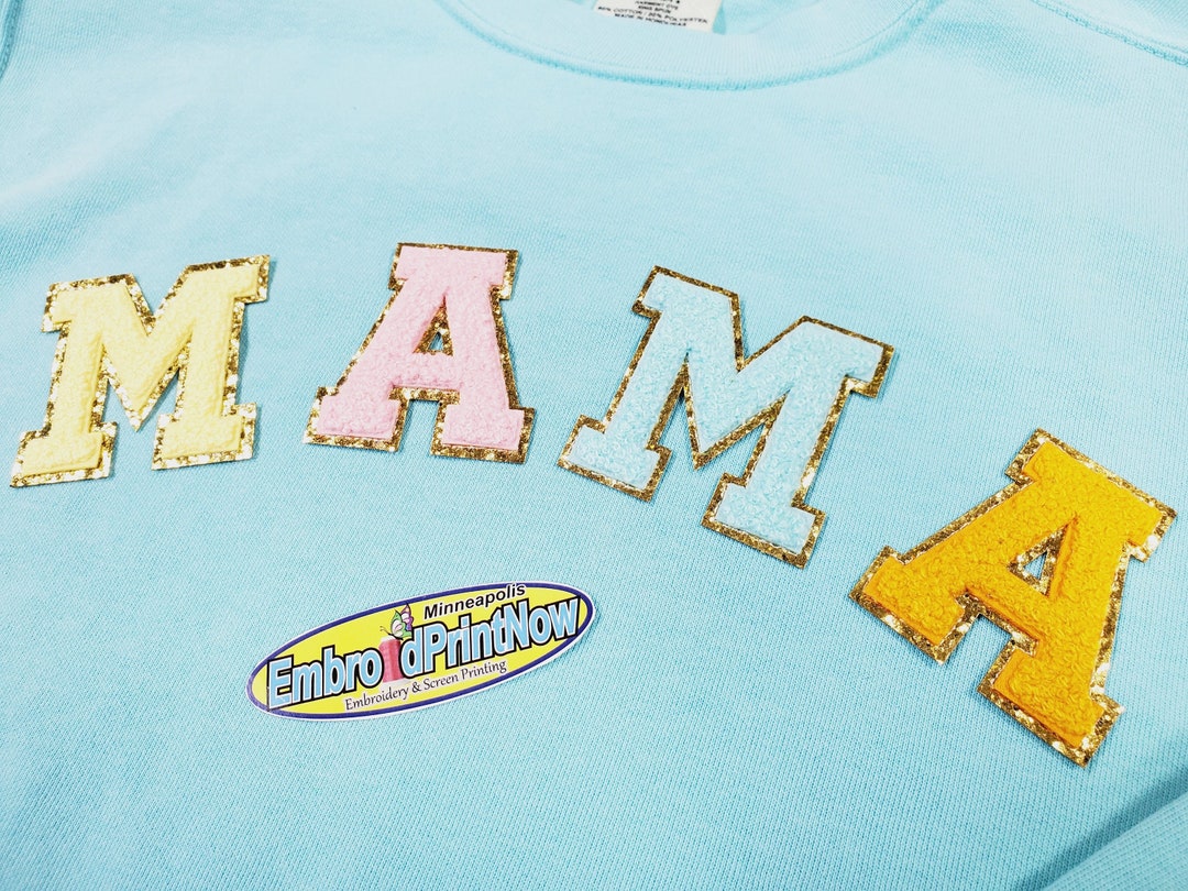 Mama Letters Chenille and Glitter Border Desing Iron on Patch Iron on ...