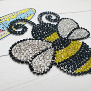 Rhinestone Queen Bee  Bumblebee 3.25X3 Iron On Patch Small Stones For Jackets Bags Hats