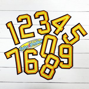 4&quot; Twill Number for Uniform or Jersey 3 Colors - Athletic/Jersey Style, Iron on Patch, Twill 2 color Embroidered border Outline