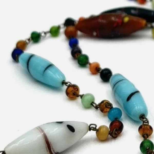 NECKLACE Flapper Antique Murano Glass Beads Long Italy All Original 1920's Near Mint Cond