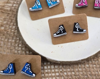 Converse Earrings, Kamala Earrings, Sneaker Studs, AKA Earrings, Tennis Shoes Women, Hand Painted Jewelry, Laser Cut Wood Earrings