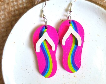 Flip Flop Earrings, Flip Flop Dangle Earrings, Fun Summer Earrings, Pink Earrings, Flip Flop Jewelry, Summer Statement Earrings, Retro