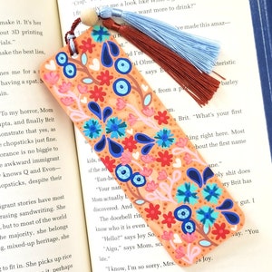 Colorful Bookmarks, Peach Bookmark, Hand Painted Bookmarks, Stocking Stuffer for Book Lovers, Unique Bookmarks, Bookmarks Floral, Wood