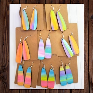 Tie Dye Earrings, Long Earrings Colorful, Long Statement Earrings, Lightweight Earrings Dangle, Pastel Earrings, Easter Gifts for Friends