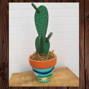 Wood Plant, Painted, Decor, Artificial Plants in Pots, Fake, Plant Mom, Plant Gift, Cactus, Succulent, Plant Pot, Terracotta Pot, Clay Pot