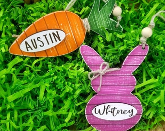 Easter Basket Tag, Personalized Name tag, Bunny Name Tag, Carrot Tag, Easter Gift, Easter Basket Stuffer, Wood Name Tag, Personalized Gift