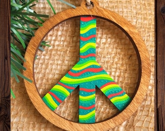 Peace Sign Ornament, Wood Peace Sign, Christmas Peace Sign, Groovy Ornaments, Hippie Ornaments, Peace Sign Gifts, Christmas Ornaments, Art