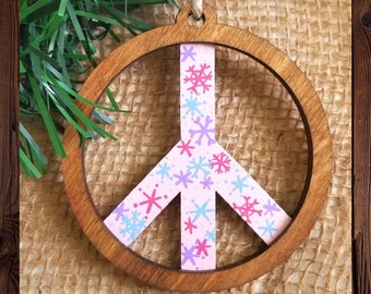 Peace Sign Ornament, Wood Peace Sign, Christmas Peace Sign, Groovy Ornaments, Hippie Ornaments, Peace Sign Gifts, Christmas Ornaments, Art