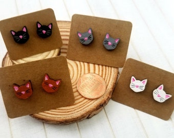 Cat Stud Earrings, Black Cat Jewelry, Orange Cat Earrings, Cat Lover Gift for Women, White Cat Earrings, Animal Lover Gift for Her, Cat mom