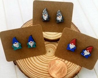Gnome Stud Earrings, Cottagecore Earrings, Gnome Gifts, Hand Painted Wood Earrings, Birthday Gift for Women, Novelty Earrings, Gnome Art
