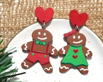 Gingerbread Earrings Dangle, Gingerbread Couple, Gingerbread Man Earrings, Christmas, Gingerbread Gifts for Woman, Cute Christmas Earrings